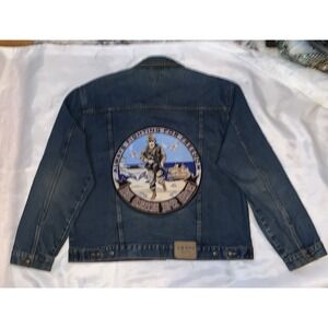 Vintage Chaps Fight For Freedom Patch Denim Jacket Trucker Men Size XL 90s‎